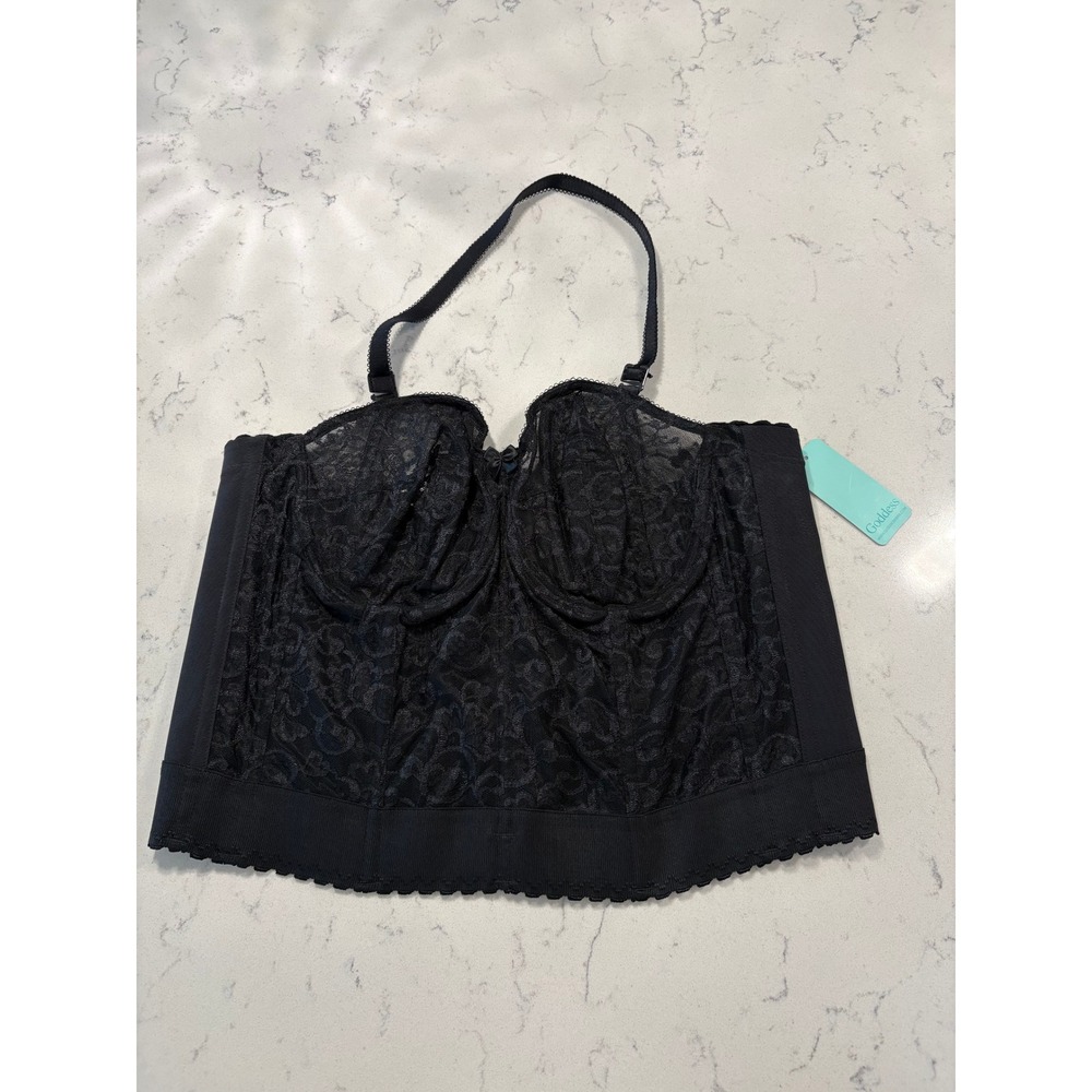 Goddess Lace Bridal Longline Bra Black 40B Strapless Halter Bustier‎ NWT